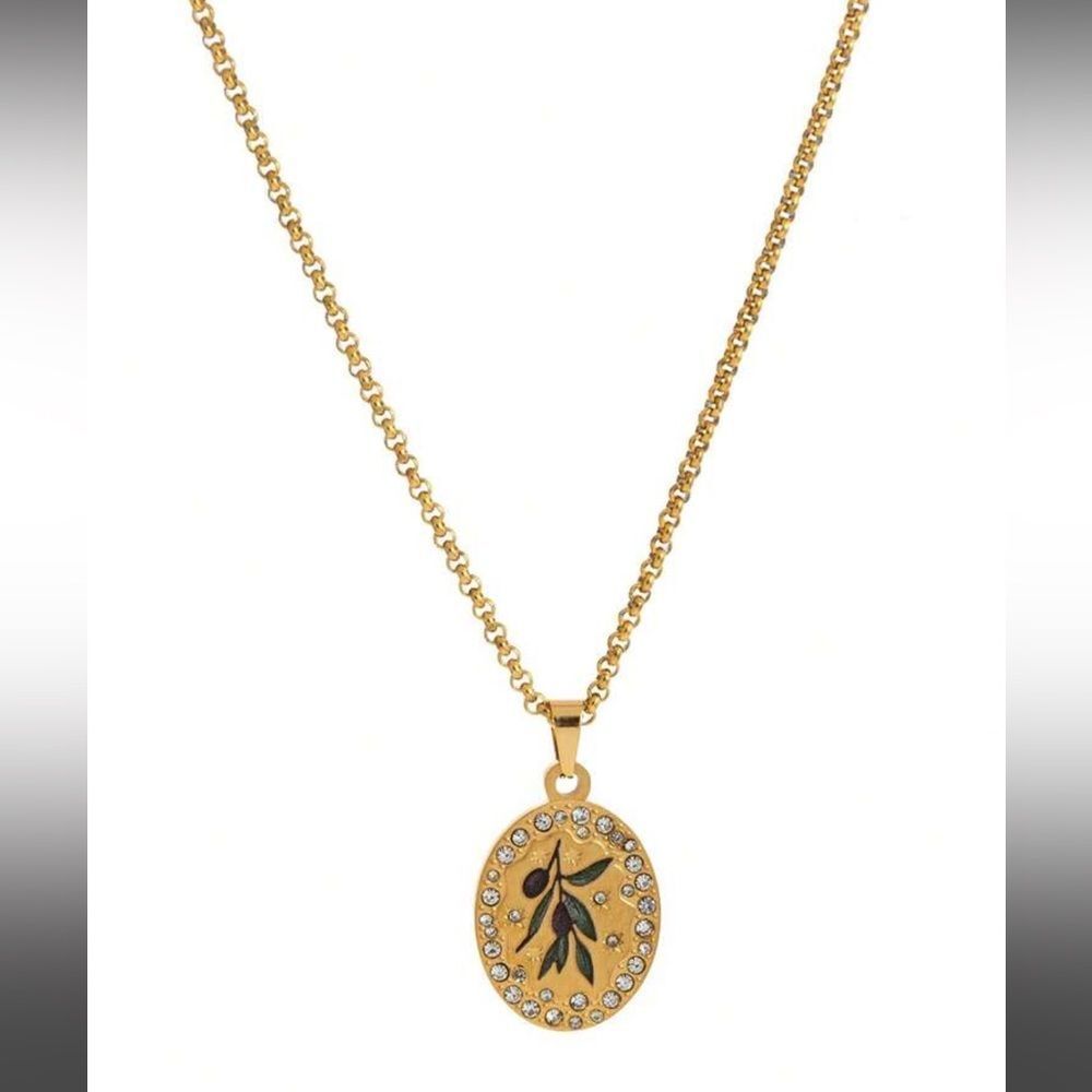 Gold Olive Branch Pendant Necklace N1306 - Picture 1 of 4